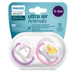 2 ciucci ultra air collection 0-6 mesi con tettarella simmetrica ortodontica – animaletti – philips avent