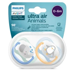 2 ciucci ultra air collection 0-6 mesi con tettarella simmetrica ortodontica – animaletti – philips avent