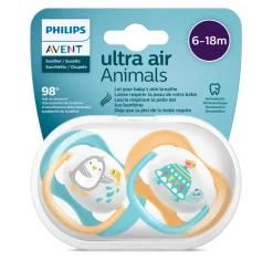 2 ciucci ultra air collection 6-18 mesi con tettarella simmetrica ortodontica- animaletti – philips avent