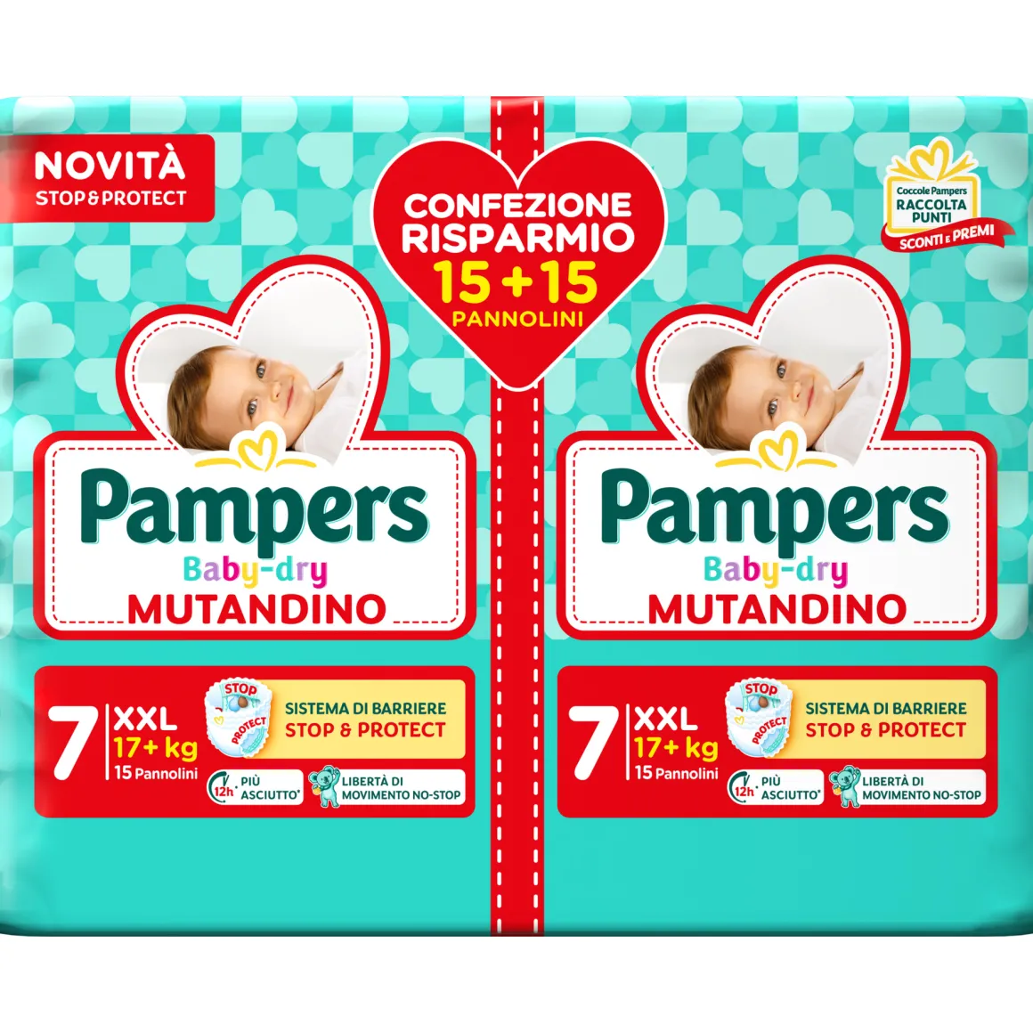 Baby-dry mutandino taglia 7 xxl 15+15 pz – pampers