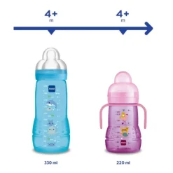 Biberon easy active baby bottle 330 ml 4+ mesi, tettarella misura 3 piatta e simmetrica, neutro – mam