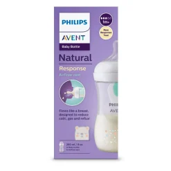 Biberon natural con tettarella a risposta naturale e valvola airfree decorazione orsetto da 260 ml 1m+ | senza bpa – philips avent