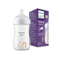 Biberon natural con tettarella a risposta naturale decorazione giraffe da 260 ml 1m+ | senza bpa – philips avent