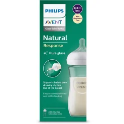 Biberon natural in vetro con tettarella a risposta naturale da 240ml 1m+ | senza bpa – philips avent