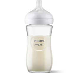 Biberon natural in vetro con tettarella a risposta naturale da 240ml 1m+ | senza bpa – philips avent