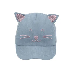 Cappello da baseball bimba finto denim “gattino” con orecchie