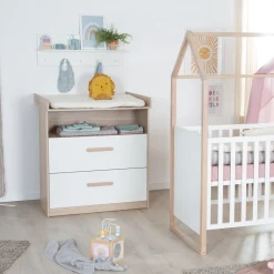 Cassettiera fasciatoio, 2 cassetti + 1 ripiano naturale bianco – roba