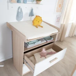 Cassettiera fasciatoio, 2 cassetti + 1 ripiano naturale bianco – roba