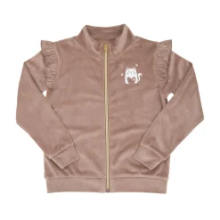 Felpa ciniglia zip bimba beige con rouches