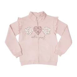Felpa con zip bimba rosa con frill