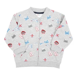 Felpa con zip bimbo grigia stampata