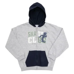 Felpa zip bimba grigio/blu stampata