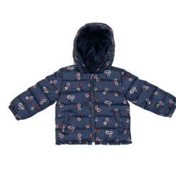 Giacca con cappuccio bimba blu fiori allover