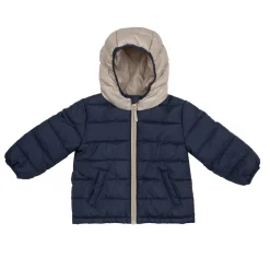 Giacca leggera bimbo blu/beige con cappuccio