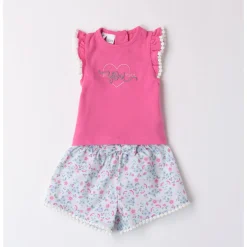 Ido set corto 2 pezzi canotta fuxia e short popeline fantasia fiori