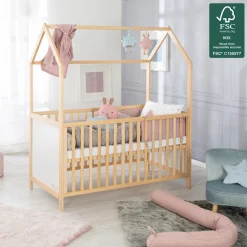 Lettino a casetta evolutivo 70×140 naturale bianco – roba
