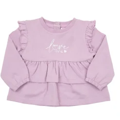 Maglia french terry bimba con rouches rosa