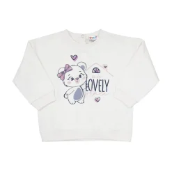 Maglia french terry manica lunga bimba bianca stampa “orsetto”