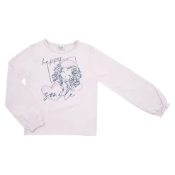 Maglia jersey manica lunga bimba rosa stampa “happy smile”