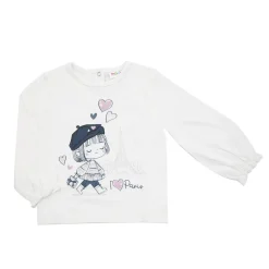 Maglia jersey manica lunga bimba bianca stampa “paris”