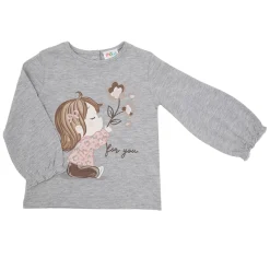 Maglia jersey manica lunga bimba grigia stampa “dolce bimba”