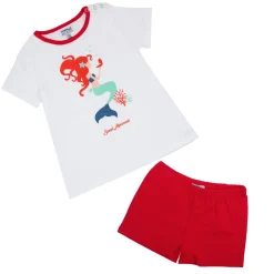 Mawi pigiama 2 pezzi rosso e bianco con stampa sirena