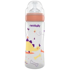 Neobaby biberon plastica collo largo silicone 330ml flusso veloce arancione 4m +