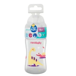 Neobaby biberon plastica collo largo silicone 150ml flusso lento rosa 0m+