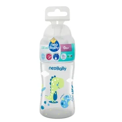 Neobaby biberon plastica collo largo silicone 150ml flusso lento blu 0m+