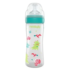 Neobaby biberon plastica collo largo silicone 250ml flusso regolabile verde 2m+