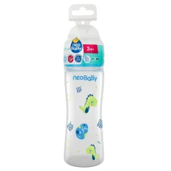 Neobaby biberon plastica collo largo silicone 250ml flusso regolabile blu 2m+