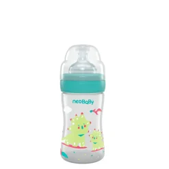 Neobaby biberon plastica collo largo silicone 150ml flusso lento verde 0m+