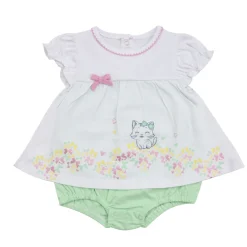 Pagliaccetto jersey bimba bianco gattino e fiocchi