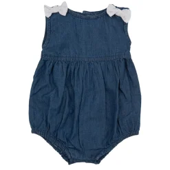 Pagliaccetto neonata denim e sangallo