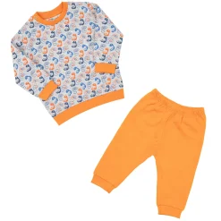 Pigiama due pezzi bimbo bicolor arancio/grigio stampato