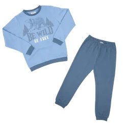 Pigiama due pezzi felpato bimbo azzurro/blu stampato