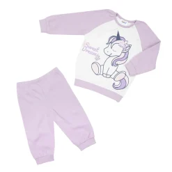 Pigiama due pezzi felpato bimba lilla/bianco stampato