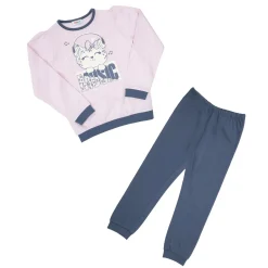 Pigiama due pezzi felpato bimba rosa/blu stampato