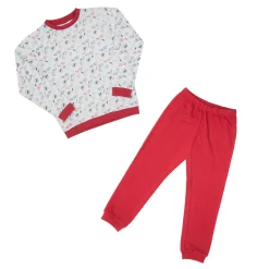 Pigiama due pezzi felpato bimbo bianco/rosso stampato