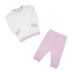 Pigiama due pezzi interlock bimba bianco/rosa stampato
