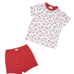 Pigiama estivo due pezzi bimbo bianco/rosso