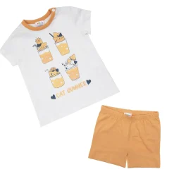 Pigiama maglietta e pantaloncino bimba arancione “cat summer”