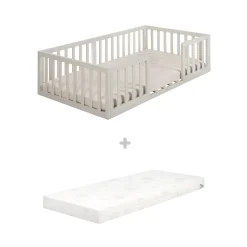 Roba – lettino montessori 70x140 naturale sbiancato + materasso safe asleep® 70x140 bianco