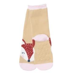 Set 2 paia di calze antiscivolo bimba rosa e beige stampate