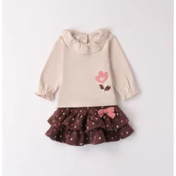 Set 2 pezzi gonna fiori marrone e maglietta