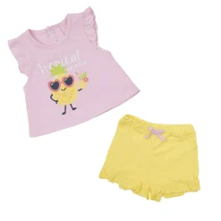 Set 2 pezzi jersey canotta e shorts bimba rosa/giallo