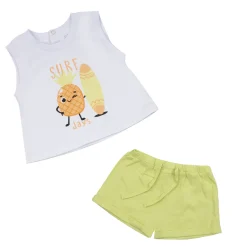 Set 2 pezzi jersey canotta e shorts bimbo bianco/verde