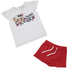 Set 2 pezzi t-shirt giro manica + pantaloncino bianco/rosso