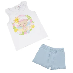 Set due pezzi jersey canotta + shorts bimba bianco/azzurro