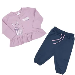Set due pezzi maglia + pantalone bimba rosa/blu con zip